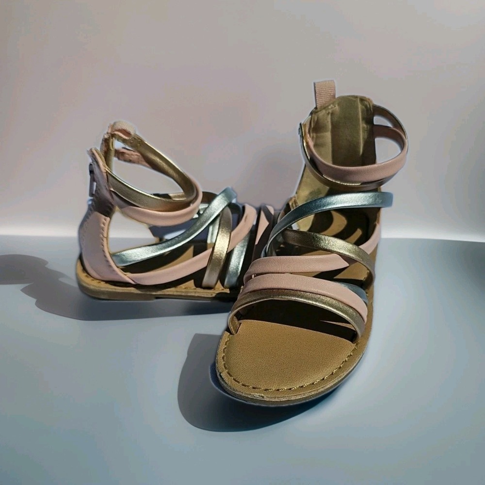 Old Navy Rose Gold Silver Gladiator Sandals Zip Back Toddler Girls Size 7